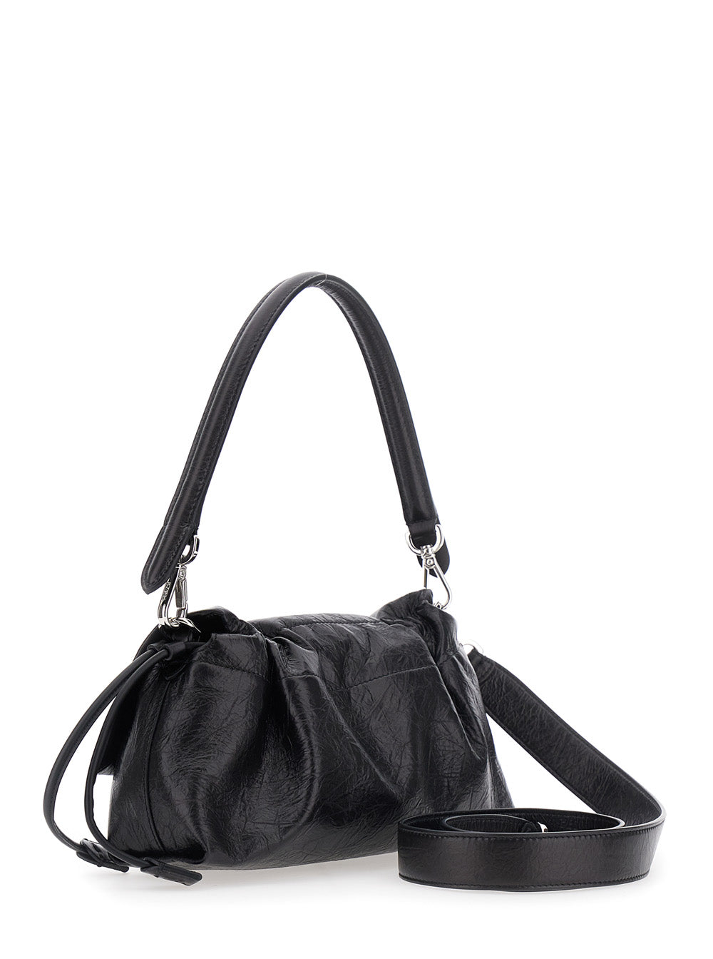 FENDI Fendi Women 'Baguette Soft' Black Medium Shoulder Bag With Ff Plate On The Front And Drawstring Closure In Leather For Women
