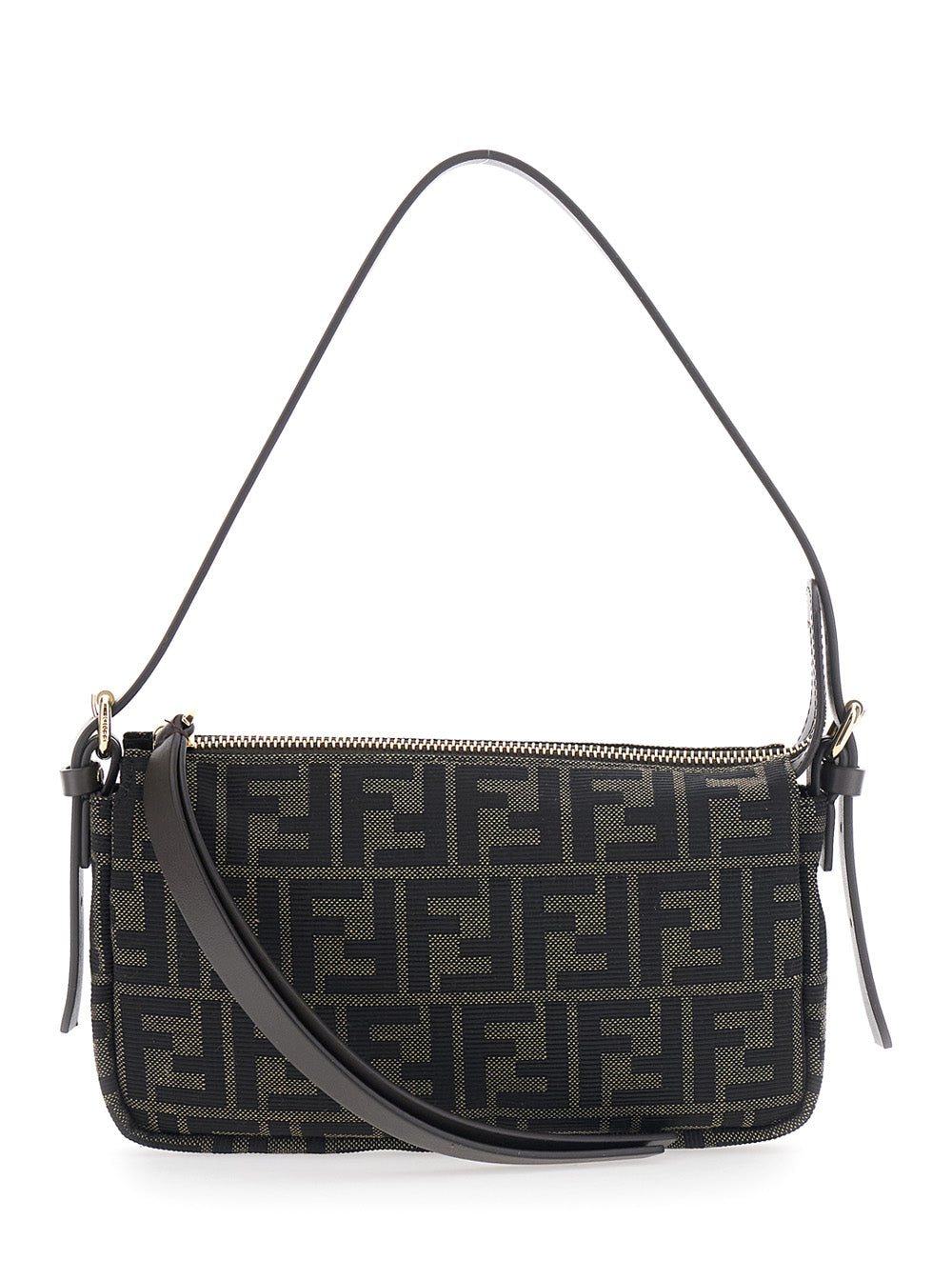 FENDI Fendi Women 'Zip Top' Brown Crossbody Bag With Adjustable And Removable Strap In Ff Canvas For Women