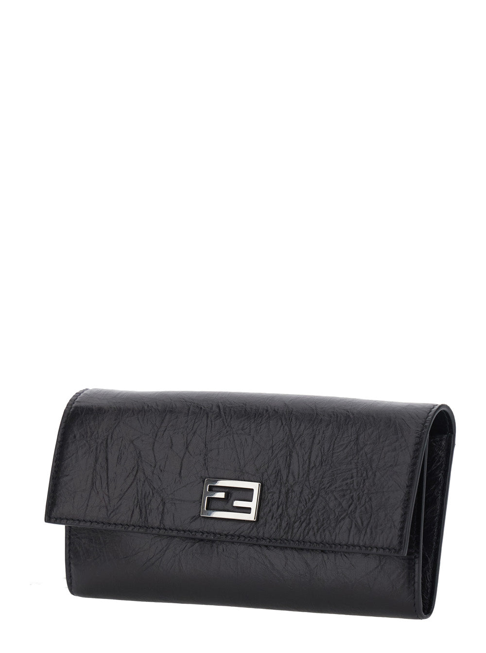 Fendi Women Black Crossbody Bag With Chain Strap And Ff Plate On The Front In Leather For Women