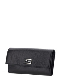 Fendi Women Black Crossbody Bag With Chain Strap And Ff Plate On The Front In Leather For Women