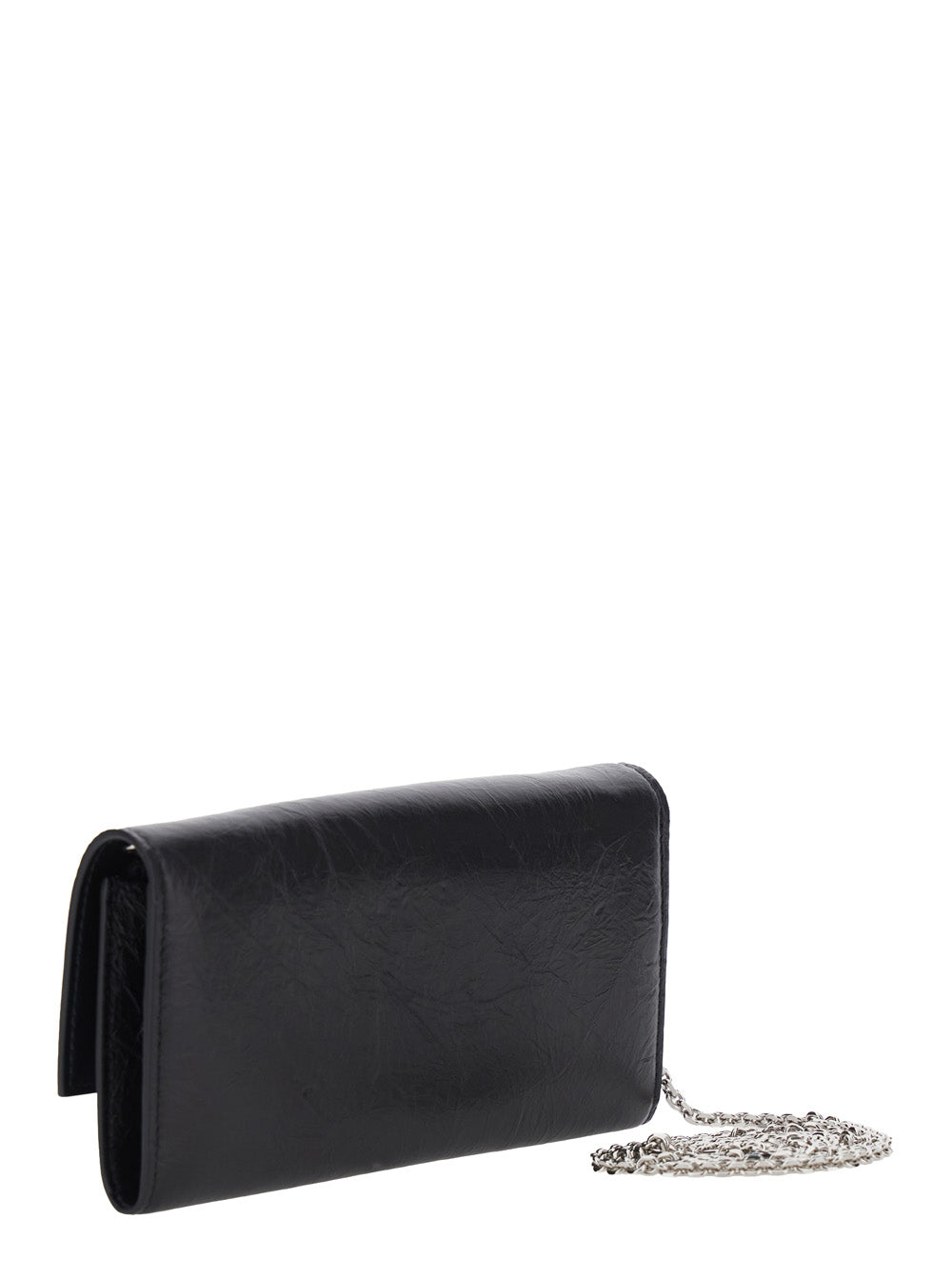 Fendi Women Black Crossbody Bag With Chain Strap And Ff Plate On The Front In Leather For Women
