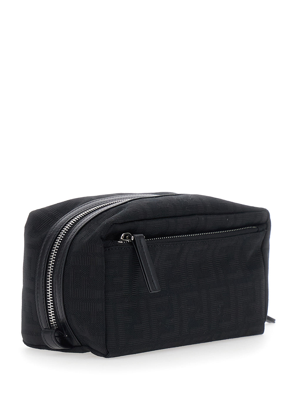 Fendi Men Black Clutch With Adjustable And Removable Shoulder Strap And Two Zip Pockets In Black Ff Canvas For Men