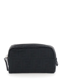 FENDI Fendi Men Black Pouch With Zip Closure In Ff Canvas For Men