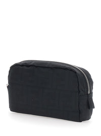 FENDI Fendi Men Black Pouch With Zip Closure In Ff Canvas For Men