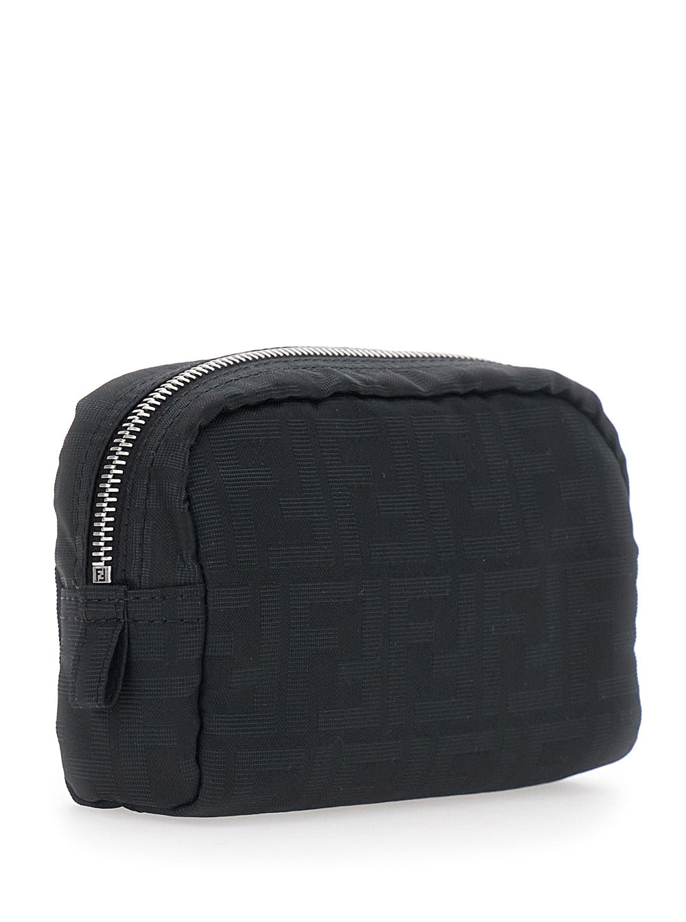 FENDI Fendi Men Black Pouch With Zip Closure In Ff Canvas For Men