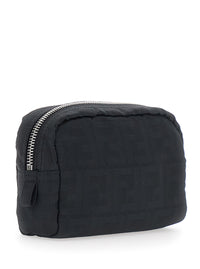 FENDI Fendi Men Black Pouch With Zip Closure In Ff Canvas For Men