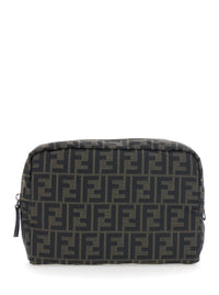 FENDI Fendi Men Brown Pouch With Zip Closure In Ff Canvas For Men