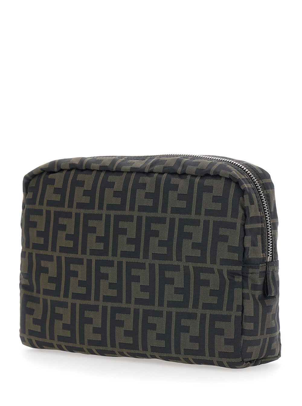 FENDI Fendi Men Brown Pouch With Zip Closure In Ff Canvas For Men