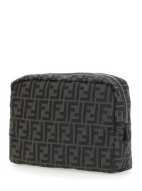 FENDI Fendi Men Brown Pouch With Zip Closure In Ff Canvas For Men