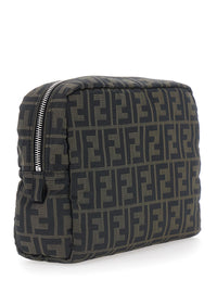 FENDI Fendi Men Brown Pouch With Zip Closure In Ff Canvas For Men