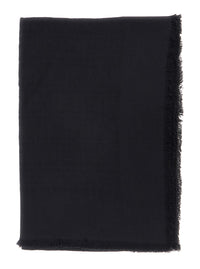 Fendi Women Black Square Scarf With Fringed Hem And Ff Pattern In Wool Blend For Women