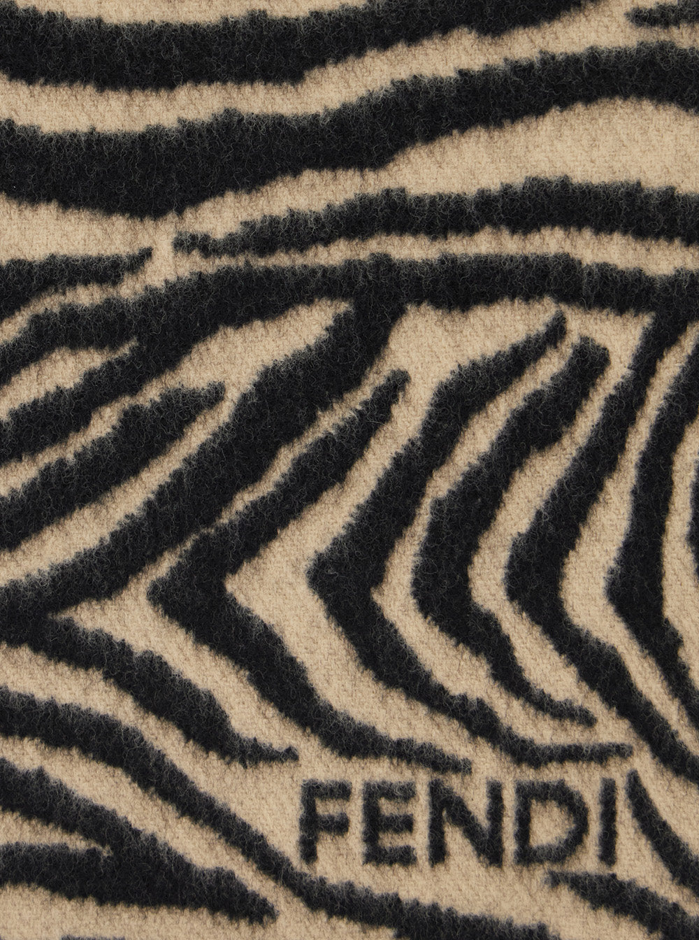 Fendi Women Black Scarf With Tiger Stirpe Motif And Fringed Edge In Wool For Women