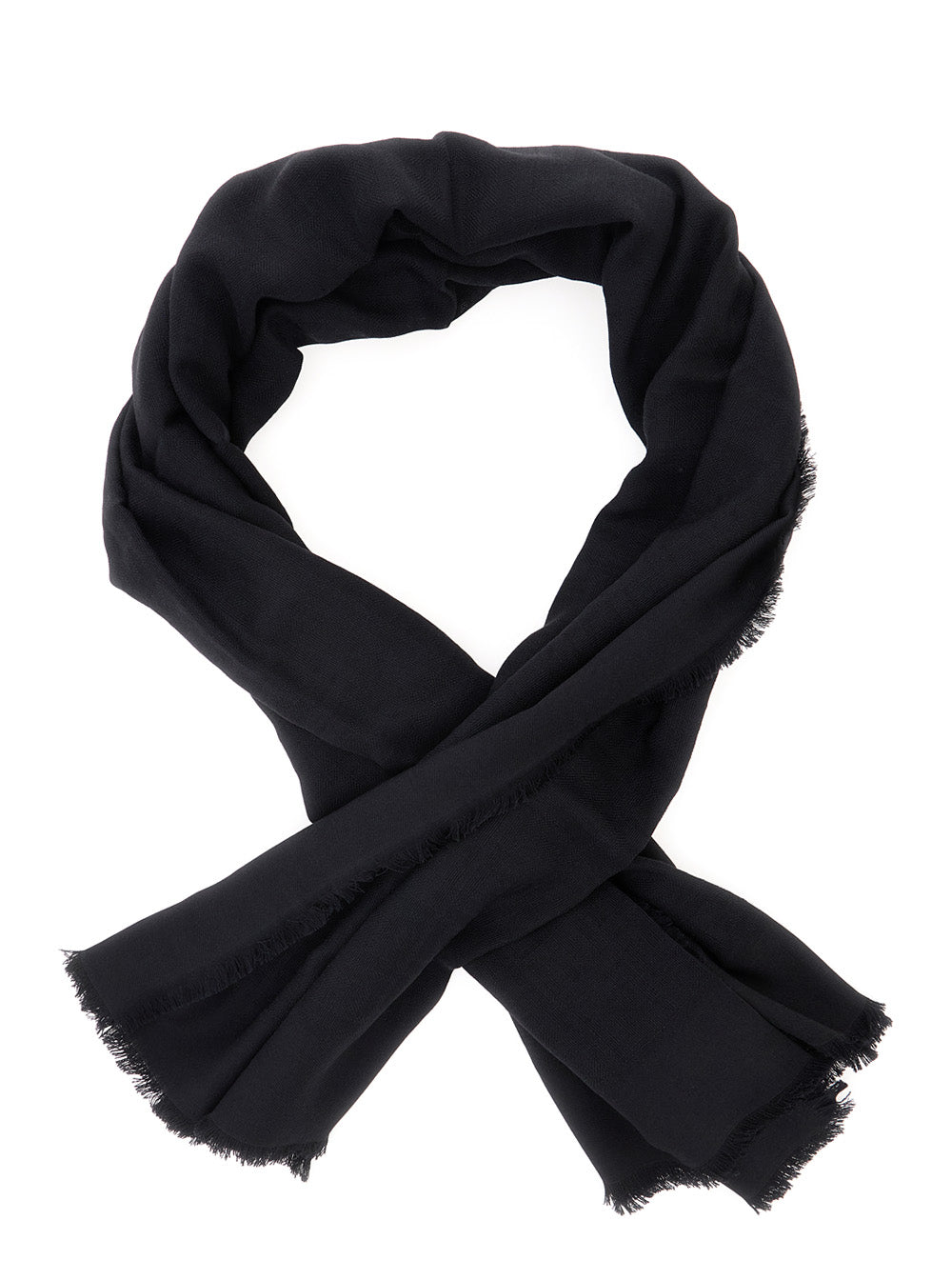 Fendi Women Black Square Scarf With Fringed Hem And Ff Pattern In Wool Blend For Women