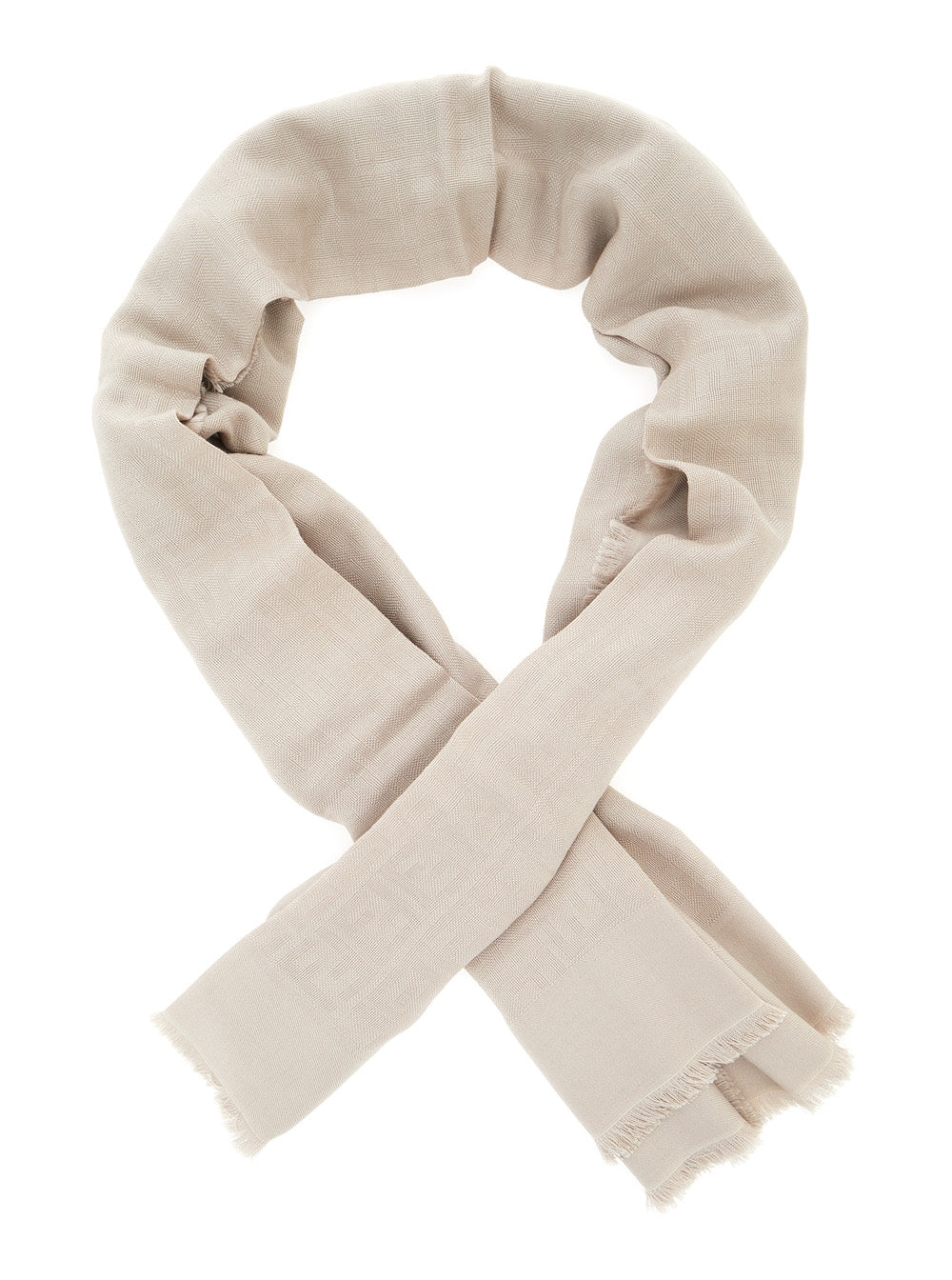 Fendi Women Beige Square Scarf With Fringed Hem And Ff Pattern In Wool Blend For Women