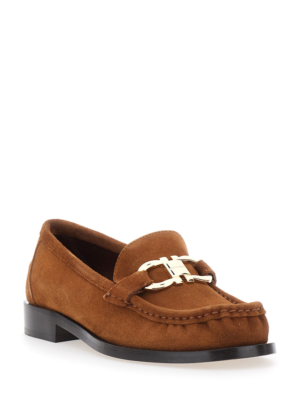 Ferragamo Women 'Marian' Brown Loafer With Gancini Plaque On The Front In Suede For Women