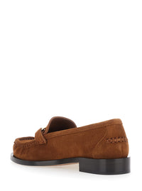 Ferragamo Women 'Marian' Brown Loafer With Gancini Plaque On The Front In Suede For Women