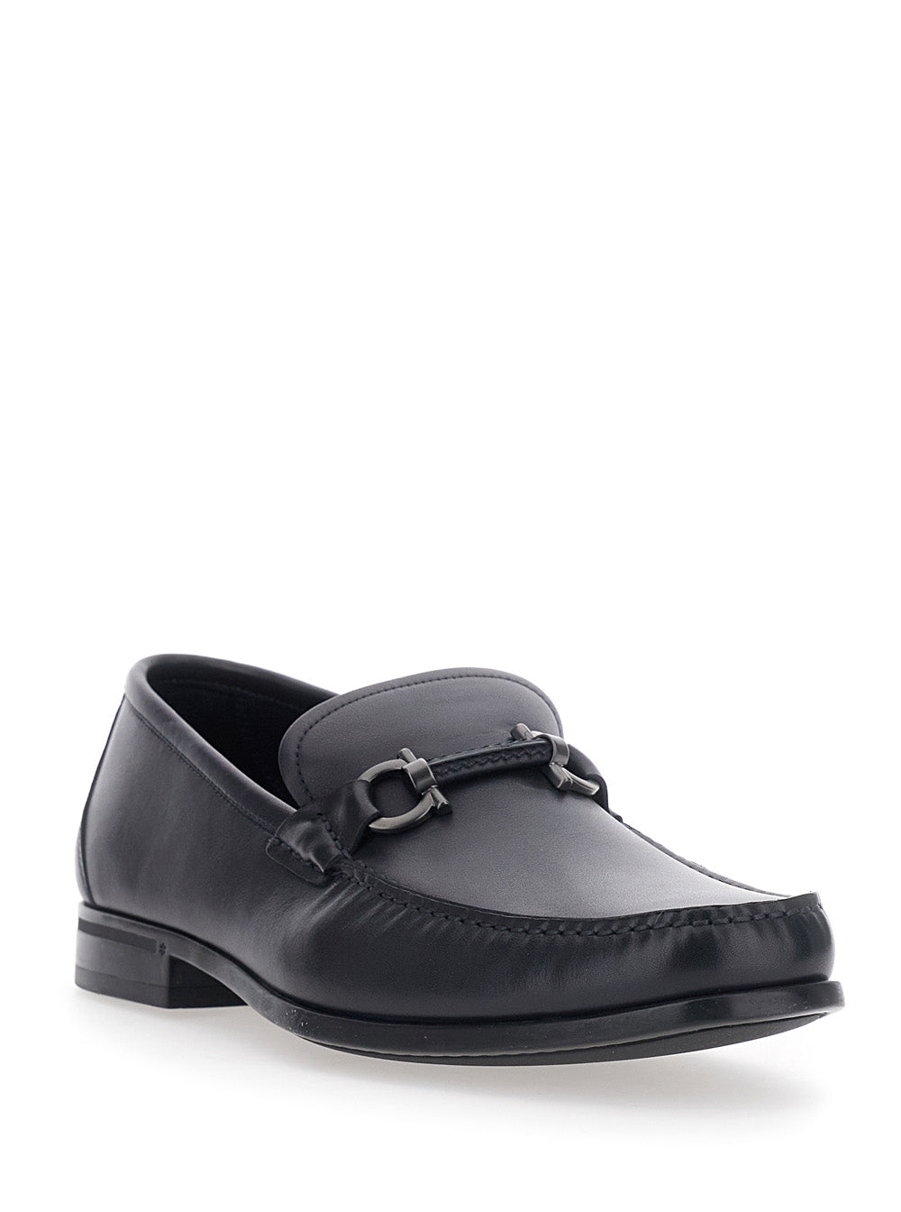 Ferragamo Men Blue Loafers With Gancini Detail On The Front In Leather For Men