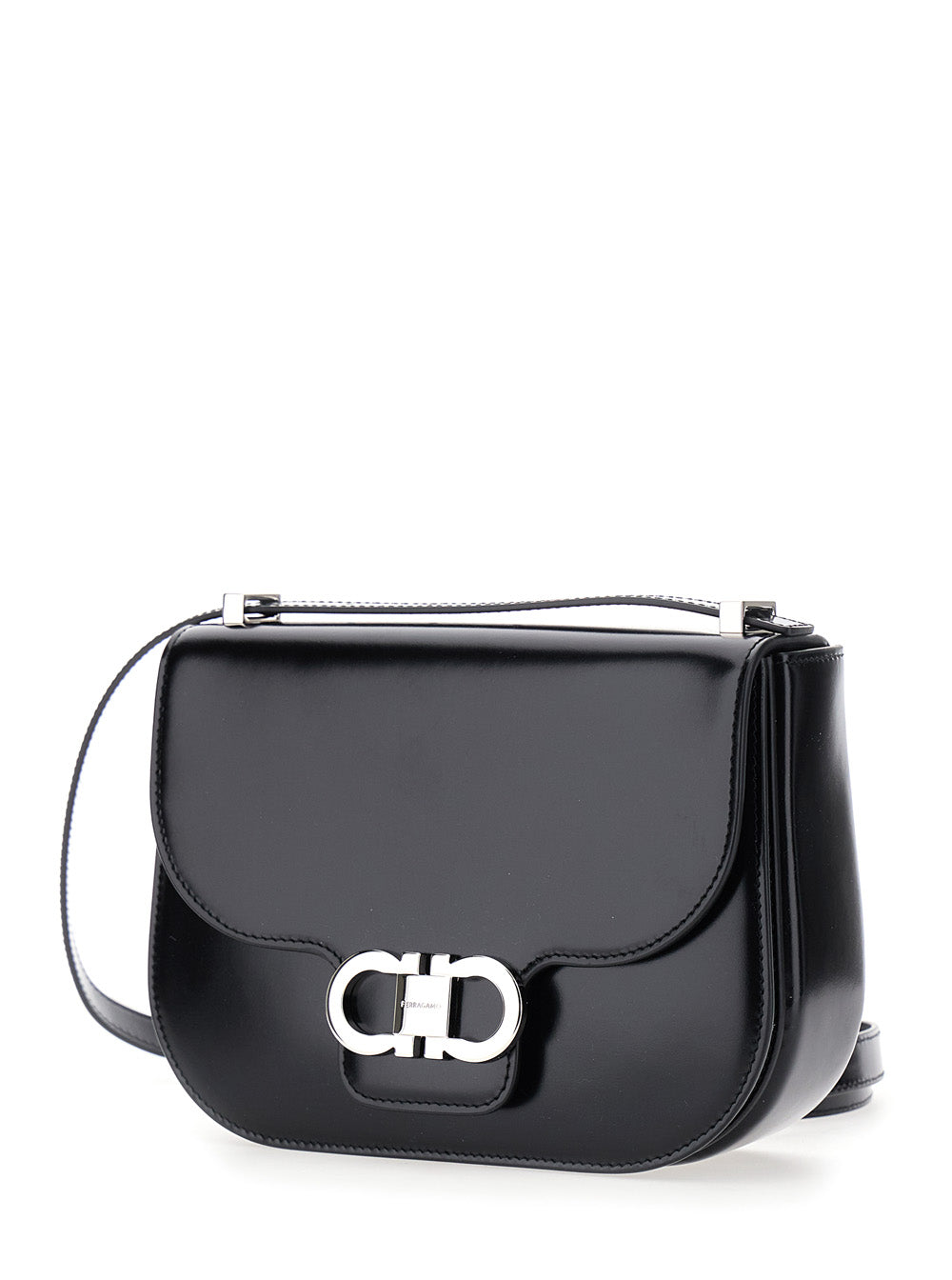 Ferragamo Women Black Crossbody Bag With Adjustable Strap And Gancini Plaque On Front In Leather For Women