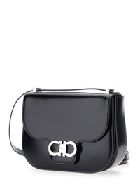 Ferragamo Women Black Crossbody Bag With Adjustable Strap And Gancini Plaque On Front In Leather For Women