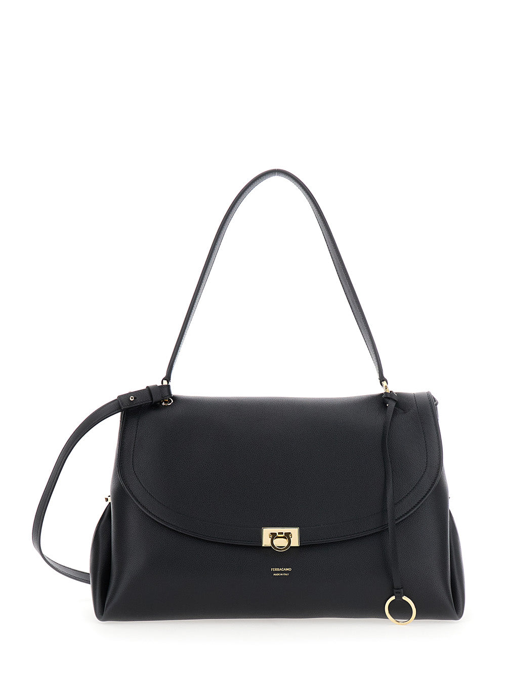 Ferragamo Women Black Shoulder Bag With Adjustable Strap And Gancini Buckle Closure In Leather For Women
