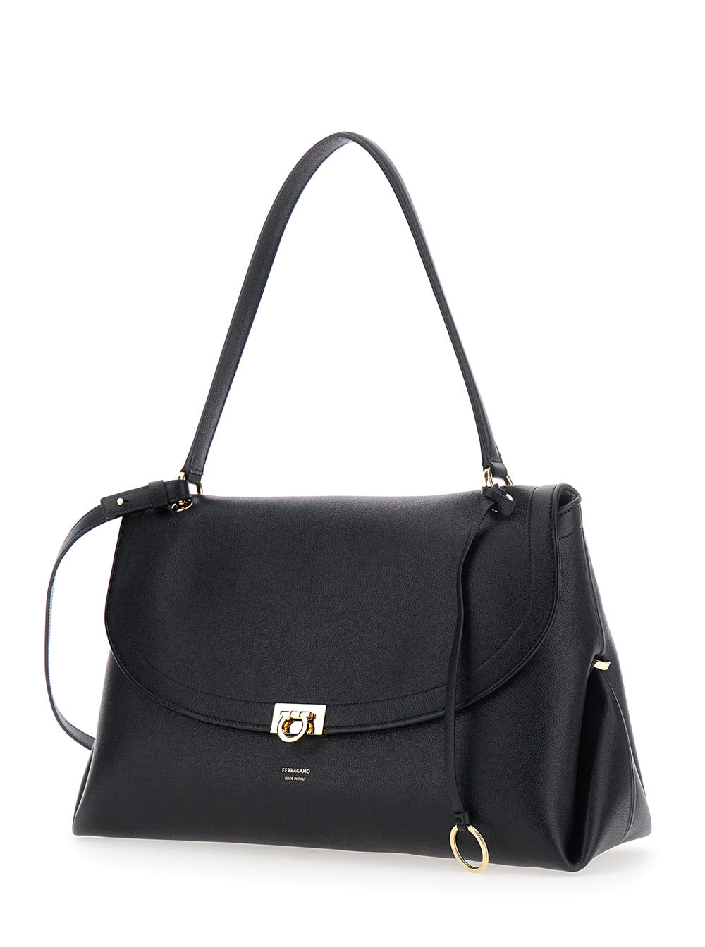 Ferragamo Women Black Shoulder Bag With Adjustable Strap And Gancini Buckle Closure In Leather For Women