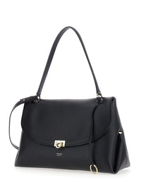 Ferragamo Women Black Shoulder Bag With Adjustable Strap And Gancini Buckle Closure In Leather For Women