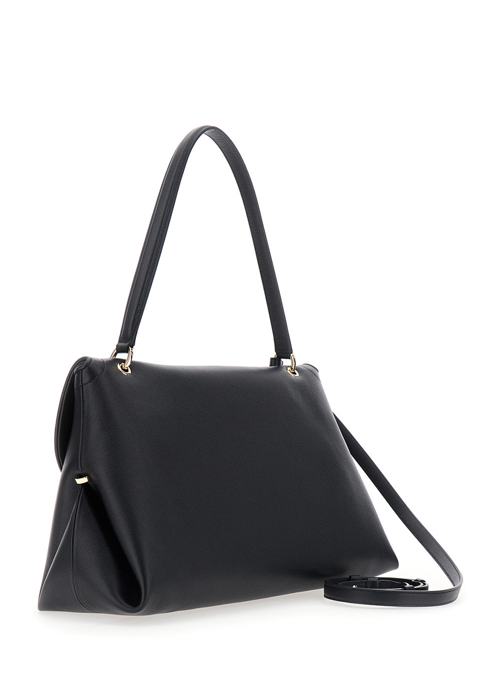 Ferragamo Women Black Shoulder Bag With Adjustable Strap And Gancini Buckle Closure In Leather For Women