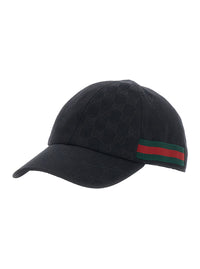 Gucci Men Black Baseball Cap With Web Detail On The Side In Gg Canvas For Men