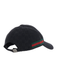 Gucci Men Black Baseball Cap With Web Detail On The Side In Gg Canvas For Men