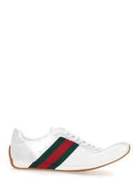Gucci Men 'Tempo' White Sneakers With Raised Toe And Lateral Web Stripe Band In Leather And Fabric Men