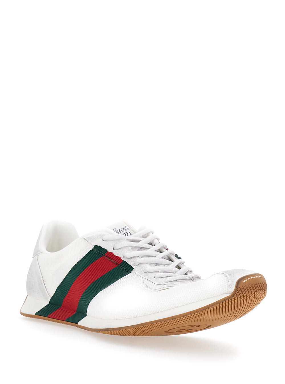 Gucci Men 'Tempo' White Sneakers With Raised Toe And Lateral Web Stripe Band In Leather And Fabric Men