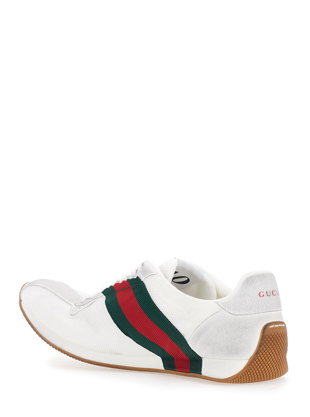 Gucci Men 'Tempo' White Sneakers With Raised Toe And Lateral Web Stripe Band In Leather And Fabric Men