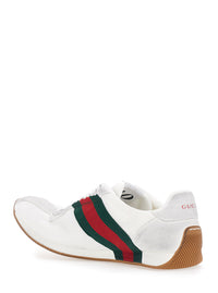 Gucci Men 'Tempo' White Sneakers With Raised Toe And Lateral Web Stripe Band In Leather And Fabric Men