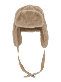 Leplain Women Beige Beanie With Adjustable Drawstring In Fur For Women
