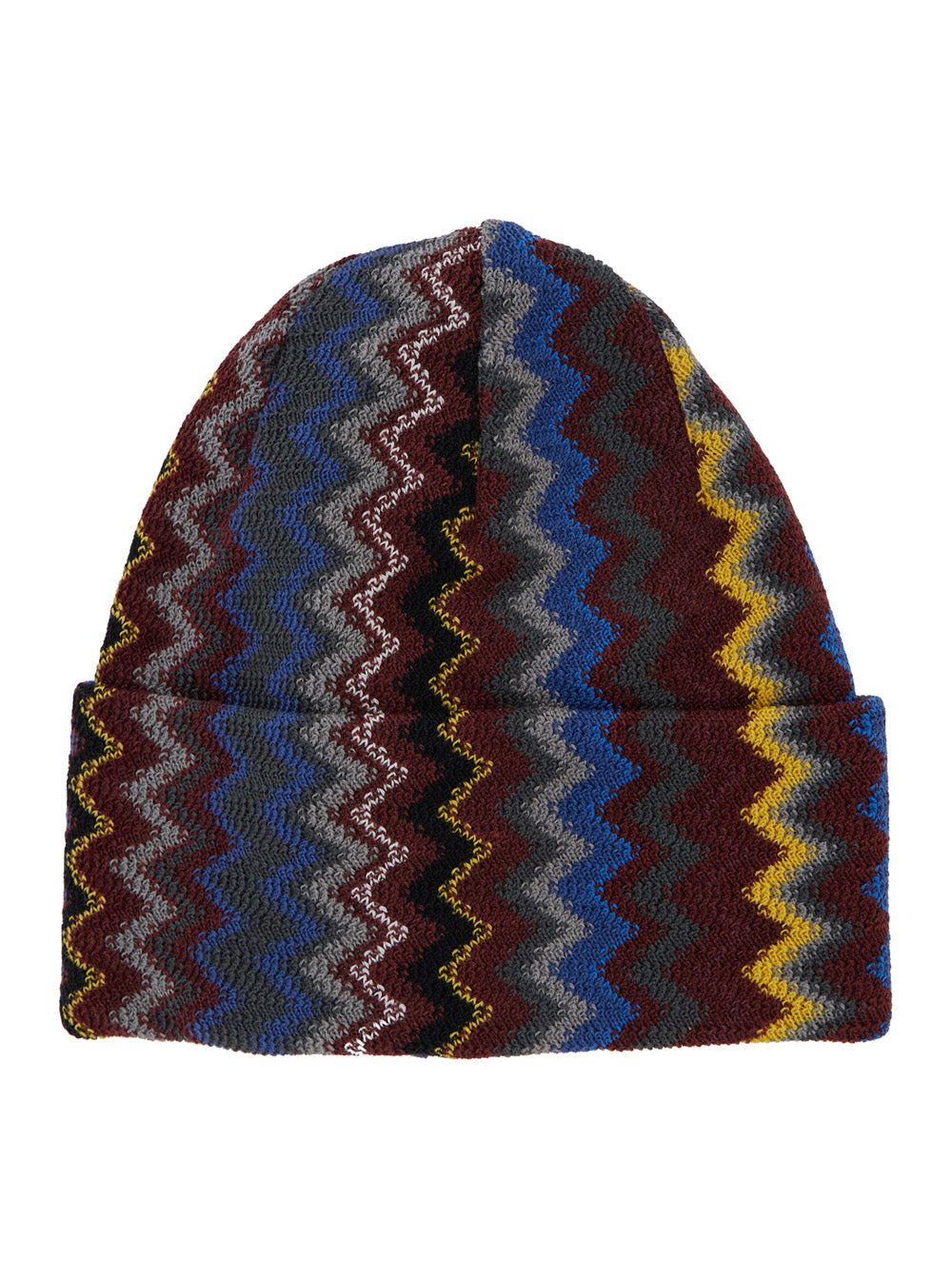 MISSONI Missoni Men Brown Beanie With Turn-Up Brim Zigzag Motif In Wool Blend For Men