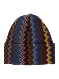 MISSONI Missoni Men Brown Beanie With Turn-Up Brim Zigzag Motif In Wool Blend For Men