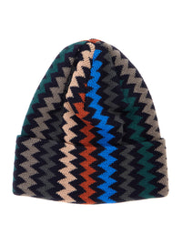 MISSONI Missoni Men Black Beanie With Turn-Up Brim Zigzag Motif In Wool Blend For Men