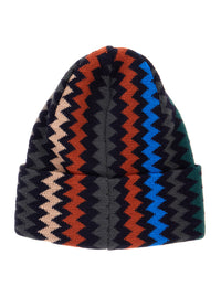 MISSONI Missoni Men Black Beanie With Turn-Up Brim Zigzag Motif In Wool Blend For Men