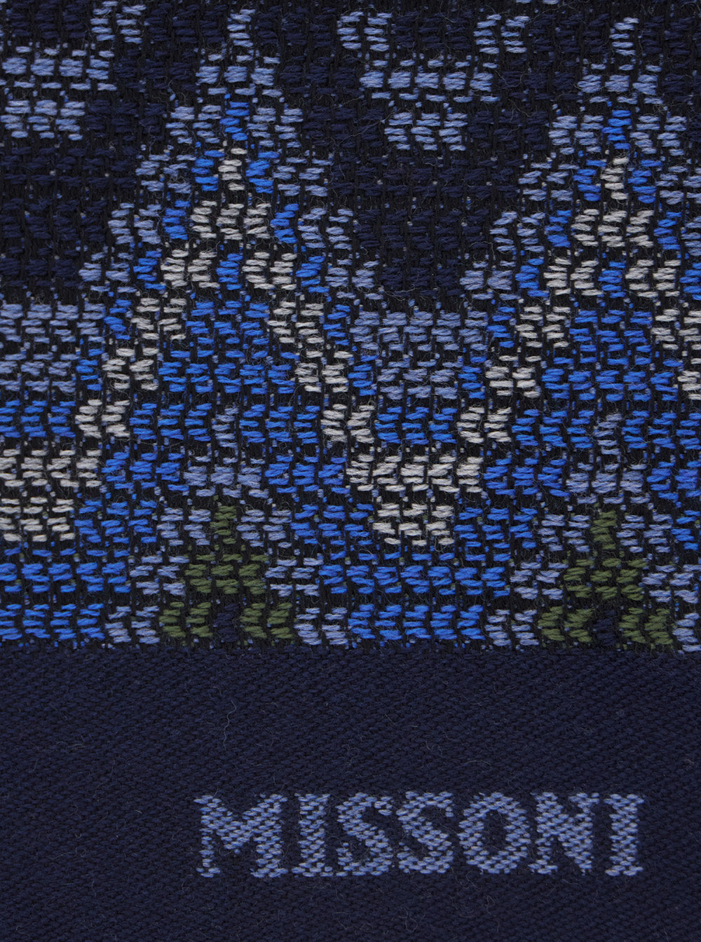 MISSONI Missoni Men Blue Scarf With All-Over Zig Zag Motif And Logo Lettering In Wool For Men