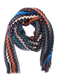 Missoni Men Multicolor Scarf With All-Over Zig Zag Motif And Fringed Edge In Wool And Fabric Blend For Men