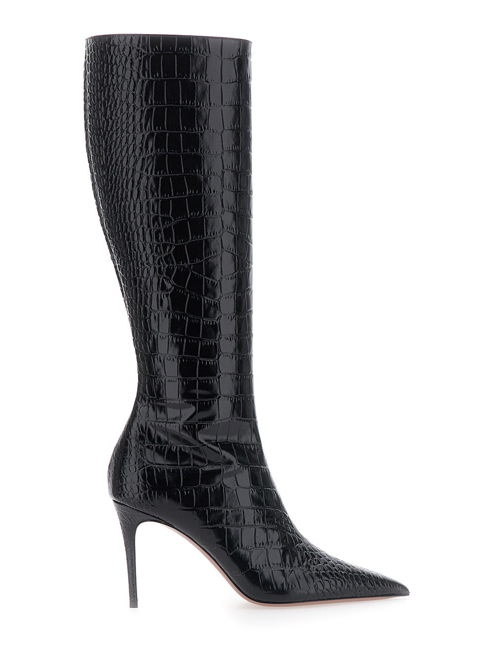 Paris Texas Women 'Vera' Black Boots With Pointed Design In Crocodile Effect Leather For Women