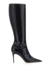 Paris Texas Women 'Vera' Black Boots With Pointed Design In Crocodile Effect Leather For Women