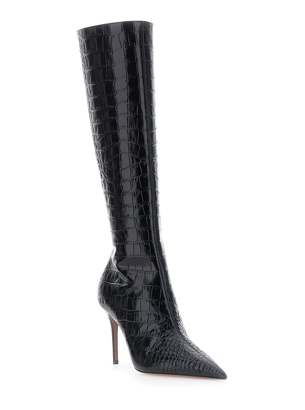 Paris Texas Women 'Vera' Black Boots With Pointed Design In Crocodile Effect Leather For Women