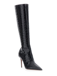 Paris Texas Women 'Vera' Black Boots With Pointed Design In Crocodile Effect Leather For Women