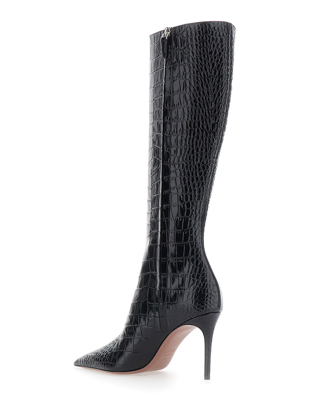 Paris Texas Women 'Vera' Black Boots With Pointed Design In Crocodile Effect Leather For Women