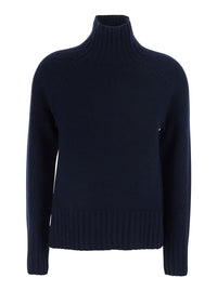 'S Maxmara Women 'Mantova' Blue Sweater With High Collar And Long Sleeves In Wool And Cashmere For Women