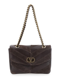 Valentino Garavani Women 'Djuna' Brown Medium Crossbody Bag With Two Chain Handles And Vlogo Plaque On The Front In Leather And Suede For Women