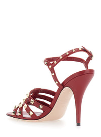 Valentino Garavani Women Red Slingback Sandals With High Stiletto Heel And Rockstud Decoration For Women