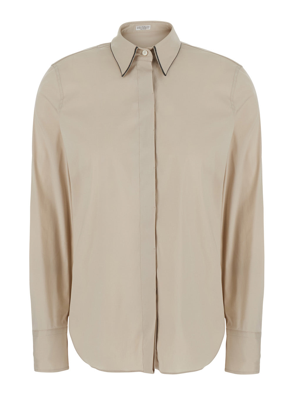 Brunello Cucinelli Women Beige Shirt With Classic Collar With Monil In Cotton For Women