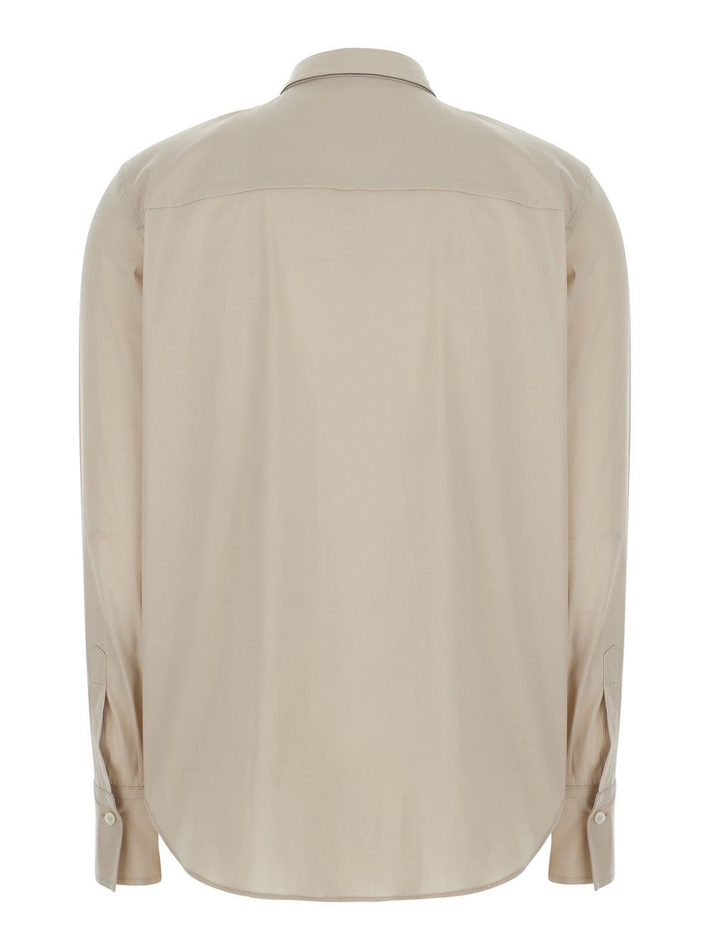 Brunello Cucinelli Women Beige Shirt With Classic Collar With Monil In Cotton For Women
